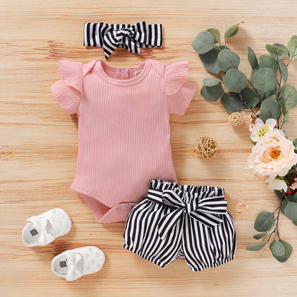 Baby Girl's Outfit - Summer Short Pants, Romper and Headband Set