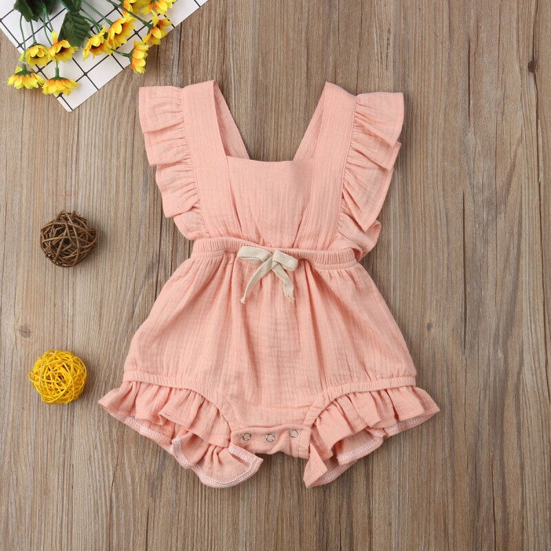 Baby Girl's Ruffle Sleeveless Romper - 100% Cotton