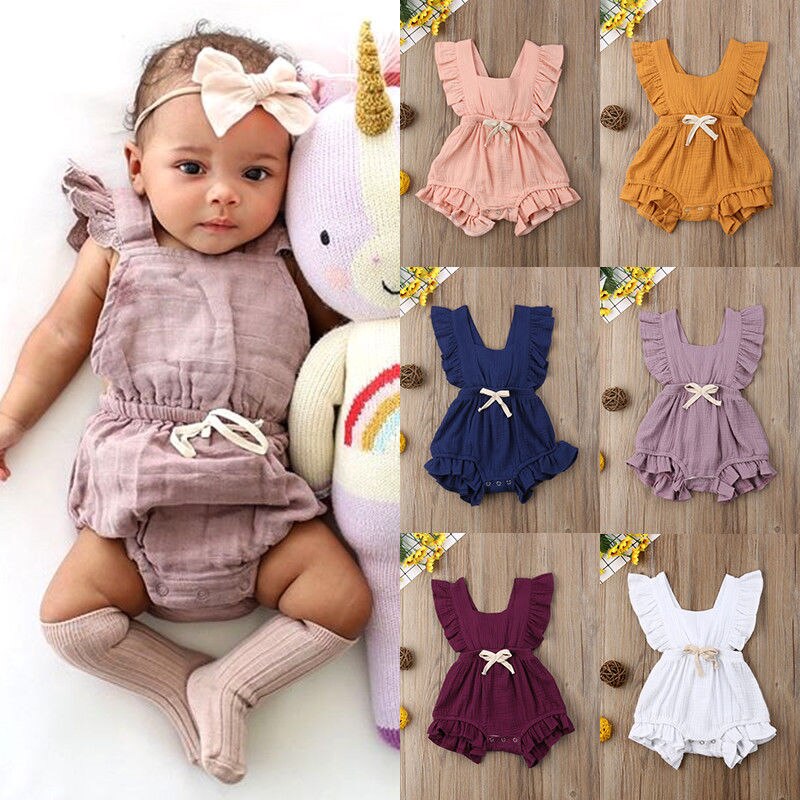 Baby Girl's Ruffle Sleeveless Romper - 100% Cotton