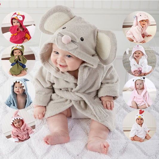 Baby's Bathrobe - Hooded Animal Design - 100% Cotton