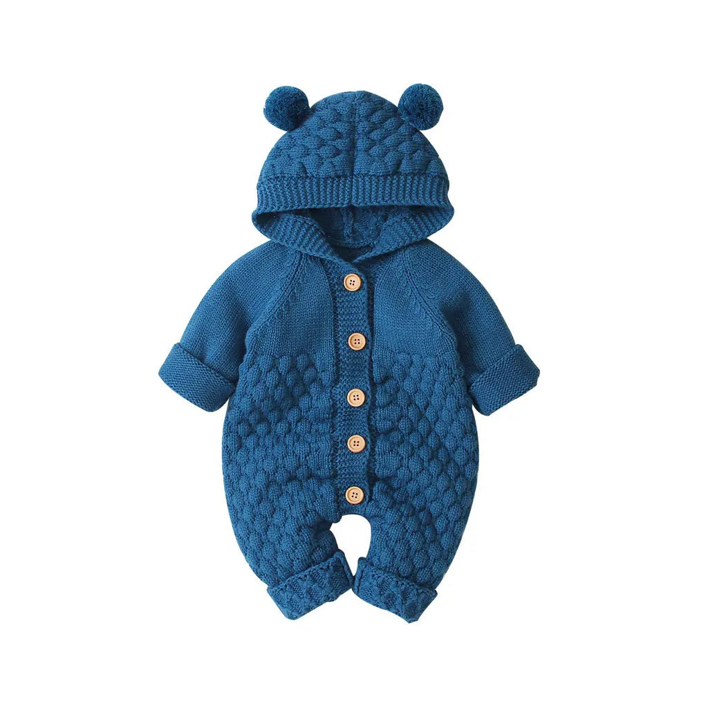 Baby Girl's or Boy's Hooded Knitted One-piece Romper