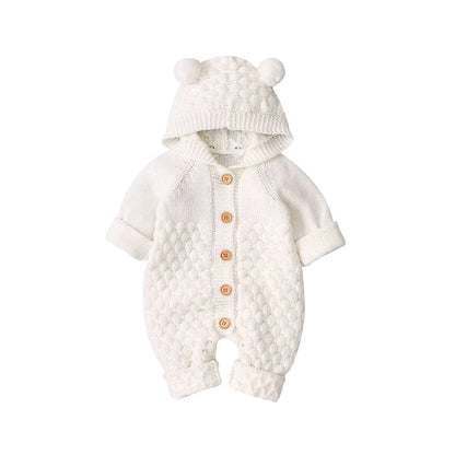 Baby Girl's or Boy's Hooded Knitted One-piece Romper