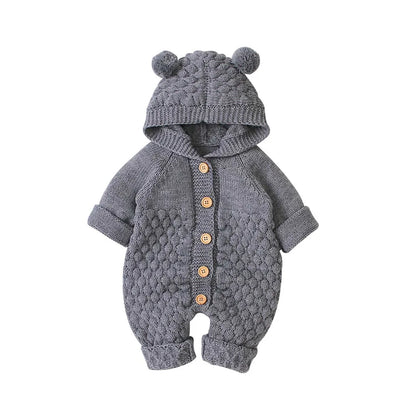 Baby Girl's or Boy's Hooded Knitted One-piece Romper