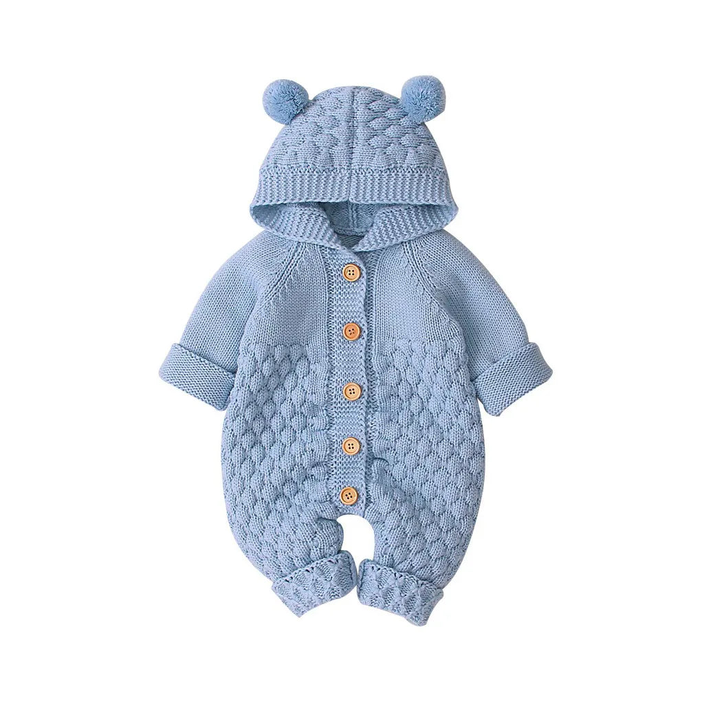 Baby Girl's or Boy's Hooded Knitted One-piece Romper