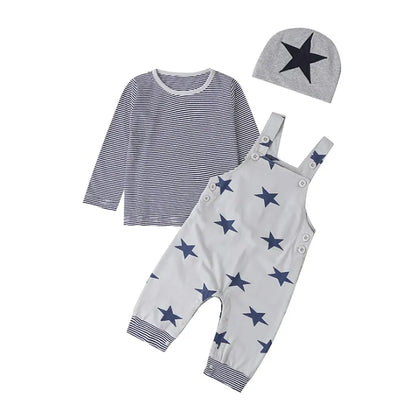 Newborn Baby Boys or Girls Long Sleeve Top, Suspender Pants and Hat