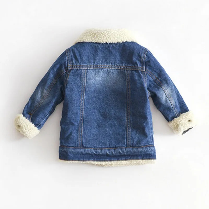 Baby Girls or Boys Winter Thick Warm Denim & Cashmere Jacket