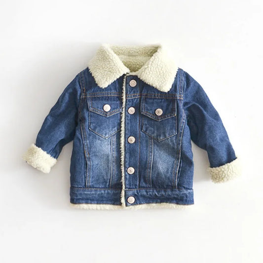 Baby Girls or Boys Winter Thick Warm Denim & Cashmere Jacket