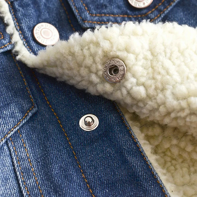 Baby Girls or Boys Winter Thick Warm Denim & Cashmere Jacket