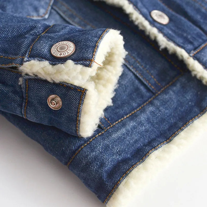 Baby Girls or Boys Winter Thick Warm Denim & Cashmere Jacket