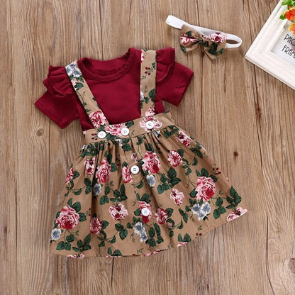 Baby Girl's Floral Print Romper, Dress and Headband Set