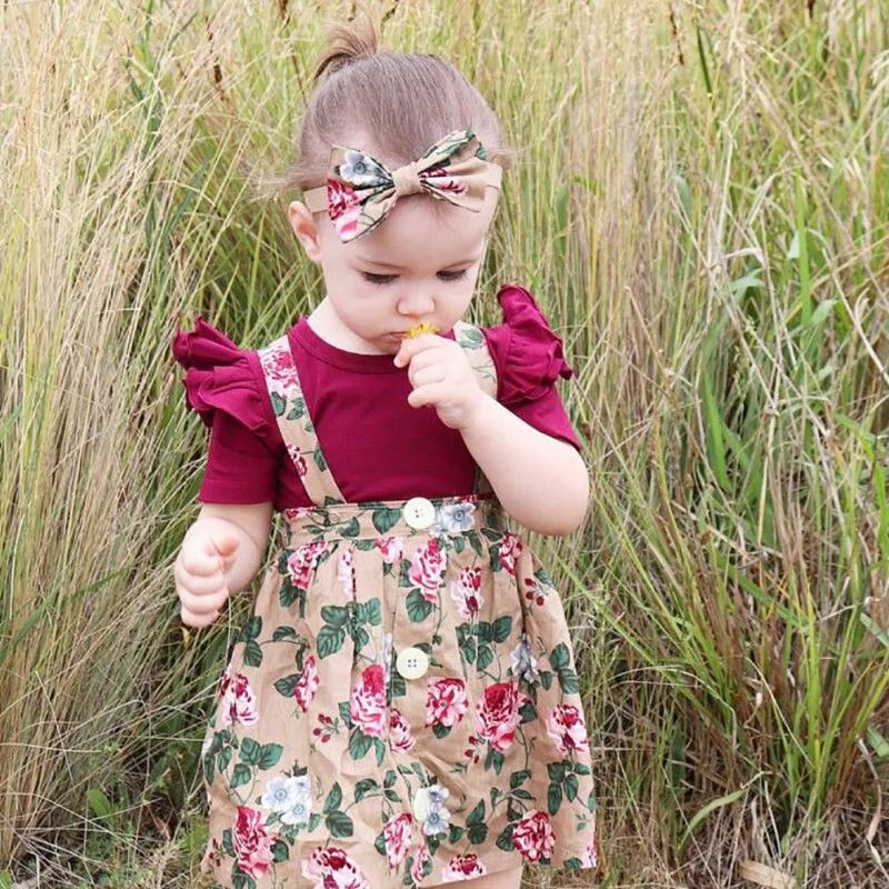 Baby Girl's Floral Print Romper, Dress and Headband Set