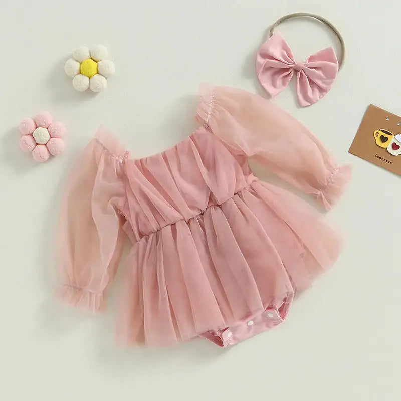 Baby Girl's Outfit - Tulle Party Romper Dress and Headbow