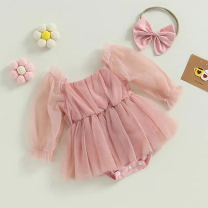 Baby Girl's Outfit - Tulle Party Romper Dress and Headbow