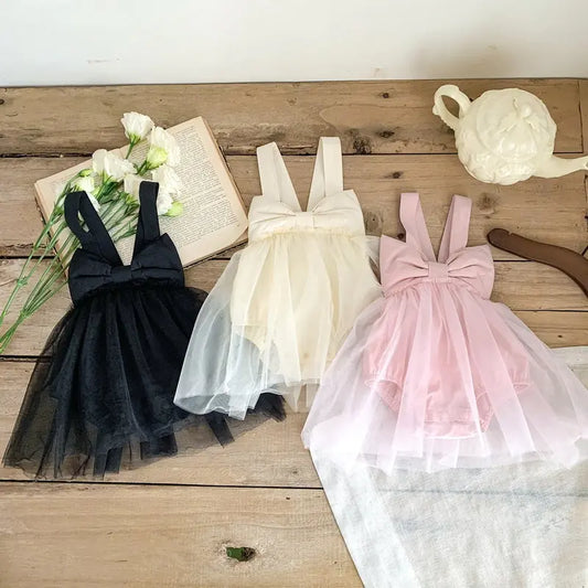 Baby Girl's Outfit - Bow Collar Bodysuit and Tutu Overskirt