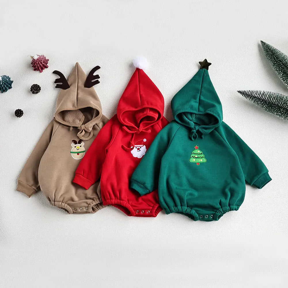 Christmas Baby Boys or Girls Bodysuit With Hood