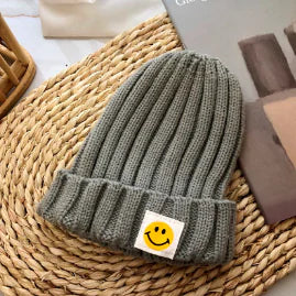 Baby Girl's or Boy's Ribbed Knit Smiley Face Beanie