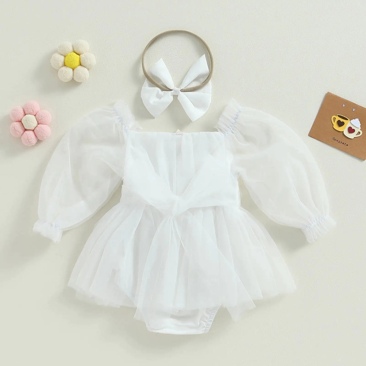 Baby Girl's Outfit - Tulle Party Romper Dress and Headbow