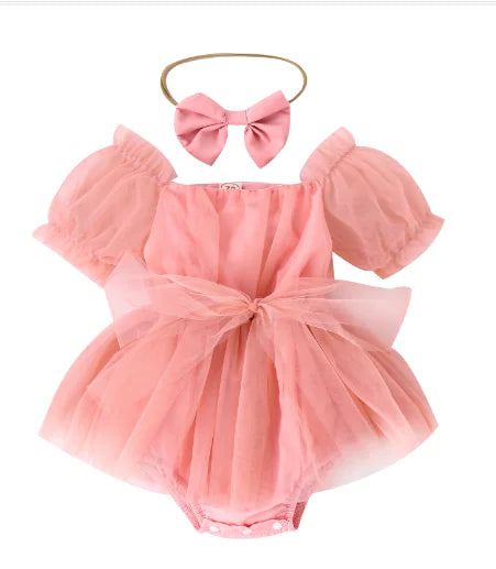 Baby Girl's Outfit - Tulle Party Romper Dress and Headbow