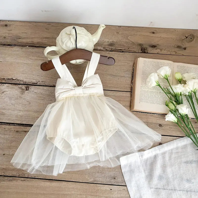 Baby Girl's Outfit - Bow Collar Bodysuit and Tutu Overskirt