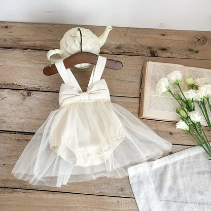 Baby Girl's Outfit - Bow Collar Bodysuit and Tutu Overskirt