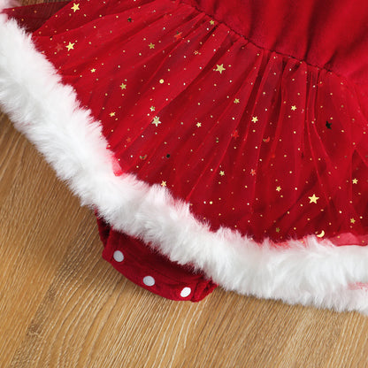 Baby Girls Christmas Romper with Sequin Skirt & Headband