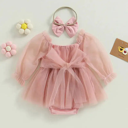 Baby Girl's Outfit - Tulle Party Romper Dress and Headbow