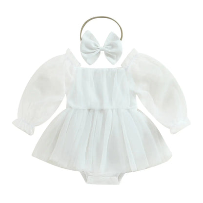 Baby Girl's Outfit - Tulle Party Romper Dress and Headbow