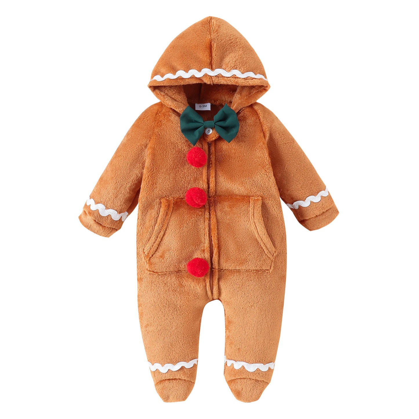 Baby Boys or Girls Christmas Gingerbread Romper with Hood