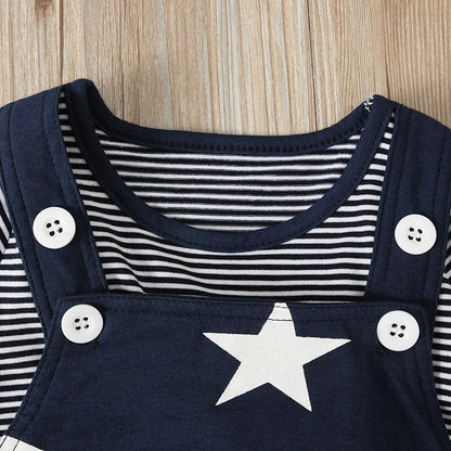 Newborn Baby Boys or Girls Long Sleeve Top, Suspender Pants and Hat